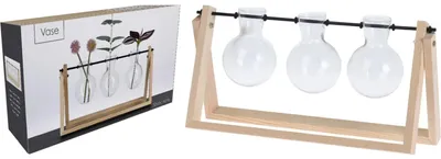 Immagine prodotto di H&S Decorazione vasi su supporto set di 3 in legno, vetro trasparente 14,5x30x7 cm