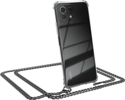 Produktbild von EAZY CASE Metall Handykette für Xiaomi Mi 11 Lite / 5G / 11 Lite 5G NE, Handyhülle mit Umhängeband, Silikonhülle, Metallkette für Smartphone in Grau