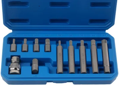 Immagine prodotto di Set di punte spline - Set di chiavi a bussola da 11 pezzi da 1/2" (1,27 cm) - Acciaio CR-V - Filettatura interna M5–M12 - Per riparazioni automobilistiche