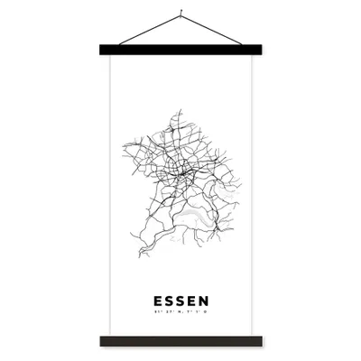 Produktbild von MuchoWow® Textilposter Stadtplan - Schwarz-weiß - Karte - Essen - Deutschland - Karte 90x180 cm mit schwarzem Rahmen - Dekoration Wohnzimmer