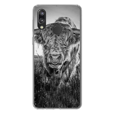 Produktbild von MuchoWow® Handyhülle Schutzhülle Hülle für Huawei P20 Lite (2020) Schottischer Highlander - Schwarz und Weiß Silikon Softcase Handy Hülle - Kartenhalter