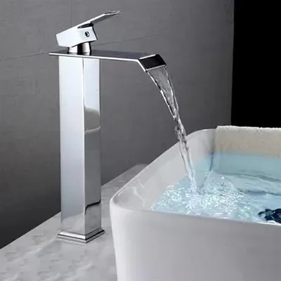 Produktbild von Waschtischarmatur Hoch Wasserfall Wasserhahn Wasserhahn Bad  Einhebelmischer Waschtischarmatur 304 Edelstahl Chorm Silber【2027-4】【SL207-9】