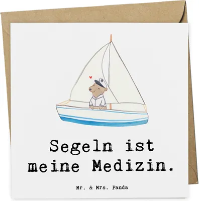 Produktbild von Mr. & Mrs. Panda Grußkarte Bär Segeln - Weiß - Geschenk, Segeltörn, Segelboot, doppelkarte, Segelschule, Klappkarte, faltkarte, anlasskarte, Yachtclub, Glückwunschkarte