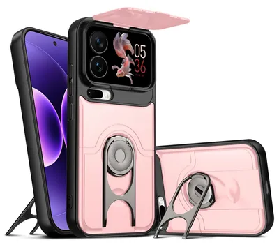 Image de Coque de téléphone pour Xiaomi 17 Pro Max avec protection pour l'appareil photo et anneau de fixation/support, coque hybride antichoc, rose