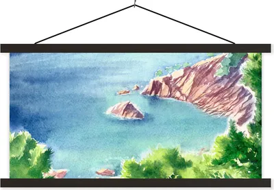 Produktbild von MuchoWow® Textilposter Meer - Berge - Wald 60x30 cm mit schwarzem Rahmen - Textilien