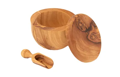 Produktbild von Salztopf Salzdose Behälter aus Olivenholz ca. 9 CM Durchmesser