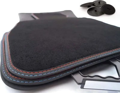 Immagine prodotto di Tappetini per BMW X1 (F48) Premium Velours Tappetini con doppia cucitura Rosso Blu Tappeto originale con fissaggio a velcro