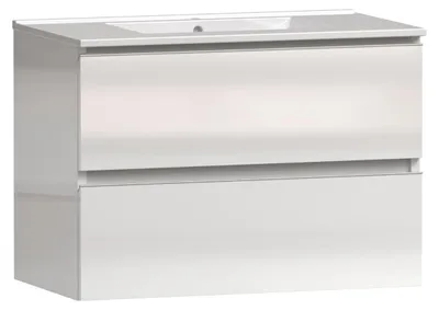 Produktbild von Waschtisch mit unterschrank MITO - Weiß - 80 cm - 2 Schubladen - hängend Badmöbel Badezimmer Badezimmermöbel