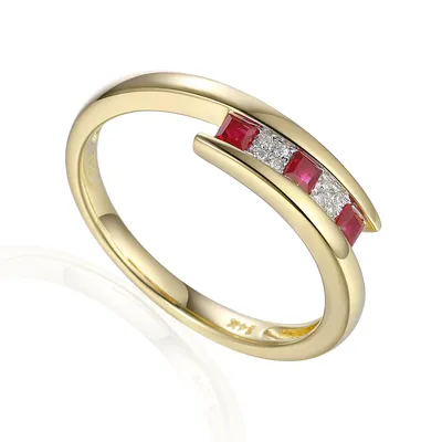 Produktbild von 585er Gelbgold Damenring mit Rubin 0,21ct / Diamant 0,02ct Gr. 54
