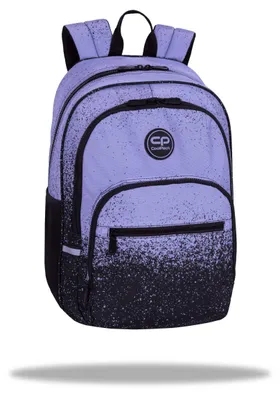 Imagen del producto de Mochila juvenil Coolpack Alfa, color morado con estampado de lunares