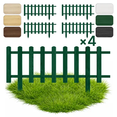 Immagine prodotto di Floranica Set da 4 Staccionata per Giardino 20 cm x 100 cm Verde Recinzione decorativa Steccato in Legno di Pino impregnato