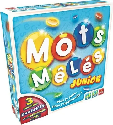 Produktbild von Brettspiel: Goliath Mots Melés Junior, Wortsuchspiel für Kinder, Mehrere Schwierigkeitsstufen, Inkl. 200 farbige Linsen