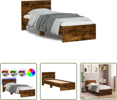 Produktbild von The Living Store Bettgestell mit Kopfteil und LED-Leuchten Räuchereiche 75x190cm