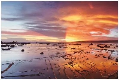 Produktbild von Wallario Wandbild aus Acryl, 90 x 60 cm, freischwebende Optik - Wattwanderung am Meer bei Sonnenuntergang
