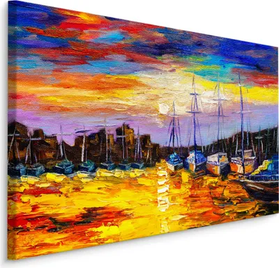 Produktbild von Fabelhafte Canvas LEINWAND BILDER 100x70 cm XXL Kunstdruck Meer Hafen Segelboote Abend