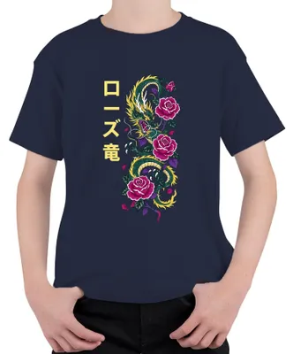 Produktbild von ローズ竜 Japanischer Drache Rosen Tattoo Rose Japan Y2K Irezumi Asia Kinder T-Shirt, Navy, 140