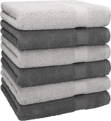 Zdjęcie produktu dla Zestaw premium ręczników Unyqoos®, 6 sztuk, 100% bawełna, 50 x 100 cm, 470 g/m², kolor srebrnoszary/antracyt