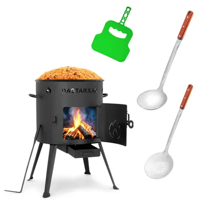 Produktbild von Ø36cm Uchag 2mm Stahl 8L Kazan WOK Kasan Utschak Feuerstelle Utschag Campingofen Feldküche Außenküche Eintopfofen mit Schaumkelle Suppenkelle Grillfächer