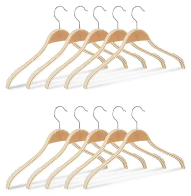 Holz-Kleiderbügel, 10er Set, Antirutsch, 360° drehbar, 42 cm, natur