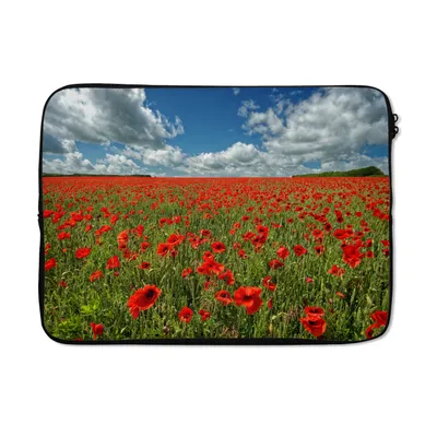 Produktbild von MuchoWow® Laptop Hülle 14 ZollSchneeweiße Wolken über einem Mohnblumenfeld Laptoptasche - Laptoptasche - Stoßsicher - Schutzhaube