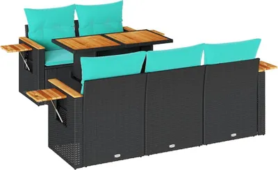 Obrázok produktu pre vidaXL 6-dielna záhradná sedacia súprava s vankúšmi čierny polyratan