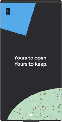 Marketing image with text and abstract shapes.