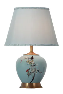 Produktbild von Fine Asianliving Chinesische Tischlampe Porzellan mit Lampenschirm E27 Orientalische Tischleuchte Keramik Nachttischlampen Schlafzimmer Wohnzimmer