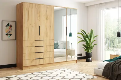 Produktbild von FurMeb24 Schrank BOGOTA 200 cm Kleiderschrank mit Spiegel - Craft Gold