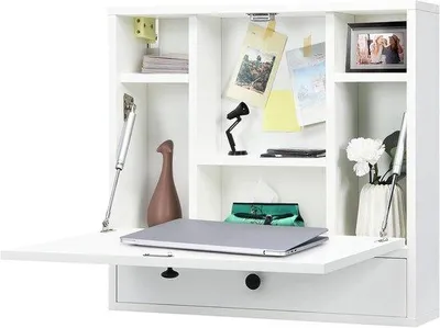 Productafbeelding van Wandbureau - Klaptafel - Thuiswerken - Ruimtebesparend - 60 x 15 x 57 cm - Wit