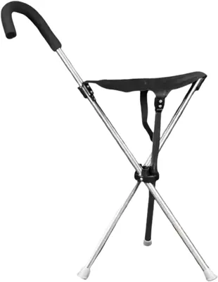 Zdjęcie produktu dla Laska z siedziskiem - Laska podtrzymująca - Bezpieczne chodzenie - Ergonomiczny uchwyt - Regulowana wysokość - Czarna