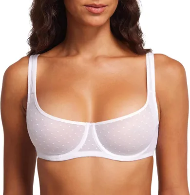 Produktbild von BH für Damen, Balconette-Form, aus Mesh-Material mit Punktmuster, ungefütterte Cups und breite Träger