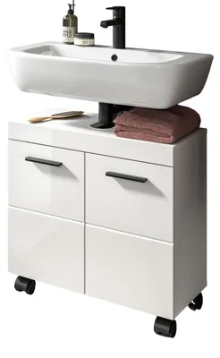 Produktbild von Waschbeckenunterschrank "Talerno" in weiß Hochglanz Badezimmer Unterschrank 60 x 58 cm