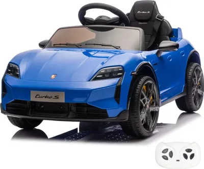 Obrázek produktu pro Dětské elektrické autíčko Porsche Taycan Turbo S 12 V (1–5 let) – oficiálně licencované, s dálkovým ovládáním, LED světly a funkcí Soft-Start – dětské elektrické vozidlo – modré