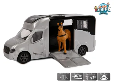 Immagine prodotto di Pferdetransporter Spielzeug Pferdeanhänger mit Pferd + Pferdegeräusch, 1:32