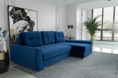 Produktbild von MEBLINI Schlafcouch mit Bettkasten - Kleines Ecksofa mit Schlaffunktion - Sofa mit Relaxfunktion und Kissen - Kleine Couch L-Form - Eckcouch - FURLA - 250x151x90cm Rechts - Blau Samt