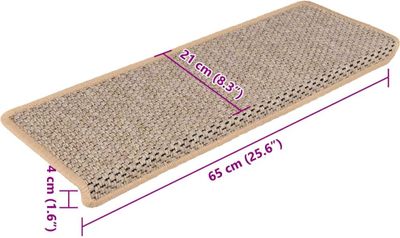 vidaXL Samolepiace rohože na schody Sisal 15 ks 65x21x4 cm Svetlá béžová
