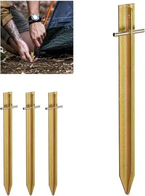 Produktbild von Zeltheringe 4er-Set aus T-Stahl, 33.5cm lang, schlagfest für alle Bodenarten
