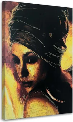 Zdjęcie produktu dla Obraz na płótnie, Zamyślona kobieta portret 80x120 cm Feeby brązowy obraz na ścianę gotowy do powieszenia