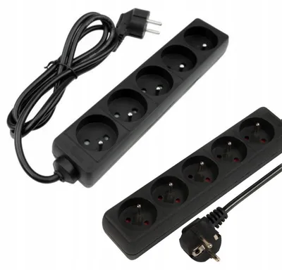 Obrázek produktu pro Prodlužovací kabel, zásuvková lišta, 5 zásuvek, 1,5 metru, černá, 3x1,0 mm², se zemnícími kontakty