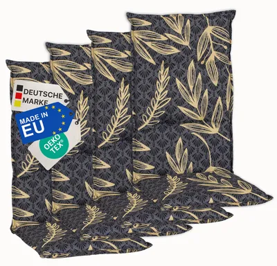 Produktbild von NYVI Gartenstuhl Auflagen Hochlehner 4er Set Barcelona - UV-Beständig, Atmungsaktiv, Strapazierfähig - Hochlehnerauflagen Sitzkissen Outdoor - Sitzauflagen für Gartenstühle 118x50cm Goldene Blätter