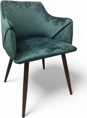 A teal upholstered chair with wooden legs, shown against a white background.