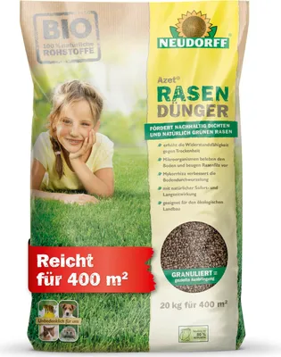 Produktbild von Neudorff Azet Rasendünger dichter Rasen, winterfest, haustierfreundlich, organisch, landbaugeeignet 20 kg 400 m²