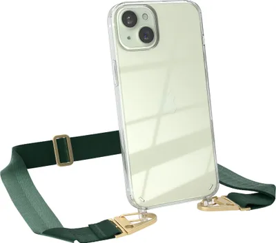 Produktbild von EAZY CASE - Hülle mit Band für Apple iPhone 15 Plus, Handyhülle mit Umhängeband, Silikonhülle transparent, Handykette in Grün
