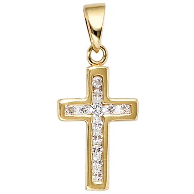 Produktbild von Anhänger Goldkreuz Kreuz mit 12 Zirkonia 333 Gold Gelbgold Halsschmuck