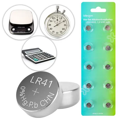 Produktbild von 10er-Set Alkaline Knopfzellen LR41 AG3 1,5V 28mAh hochwertige Batterien quecksilberfrei für Uhren Taschenrechner Spielzeug und Hörgeräte