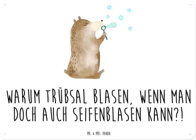 Produktbild von Mr. & Mrs. Panda tafel Bär Seifenblasen DIN A3 - Weiß - Geschenk, Teddy, Wandbild, Blechtafel, Schild, Türschild, Lustig Sein Glücklich Traurig Happy, Magnetschild