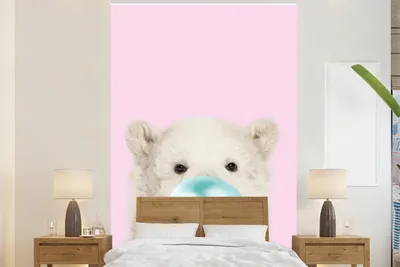 Produktbild von Fotobehang für Mädchenzimmer - IJsbeer - Kauwgom - Rosa - Blau - Kinder - Mädchen - Breite 195 cm x Höhe 300 cm