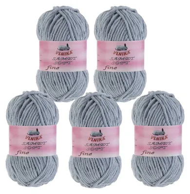 5 x 100g Strickgarn Samet Soft Fine grau