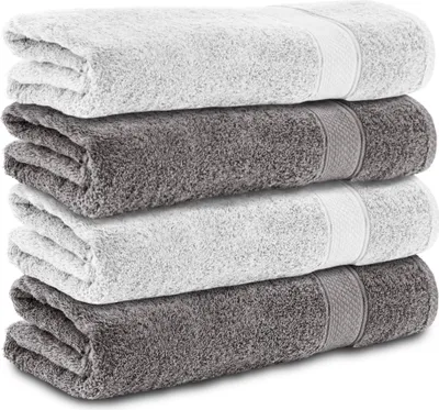 Produktbild von Komfortec 4er Handtücher 50x100 cm Set aus 100% Baumwolle, 470g/m², Frottee, Weich, Anthrazit Grau/Weiss