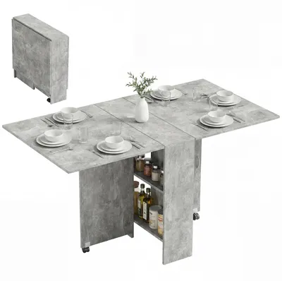 Immagine prodotto di HOMCOM Tavolo Pieghevole in Legno per 4-6 Persone con Ruote, 75x140x74cm, Grigio